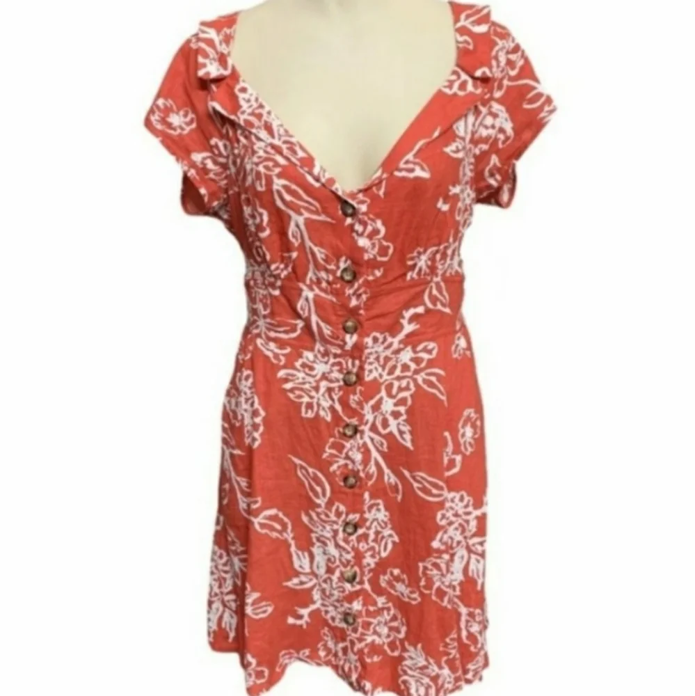 FREE PEOPLE A Thing Called Love Mini Linen Red Floral Dress NWT sz 12